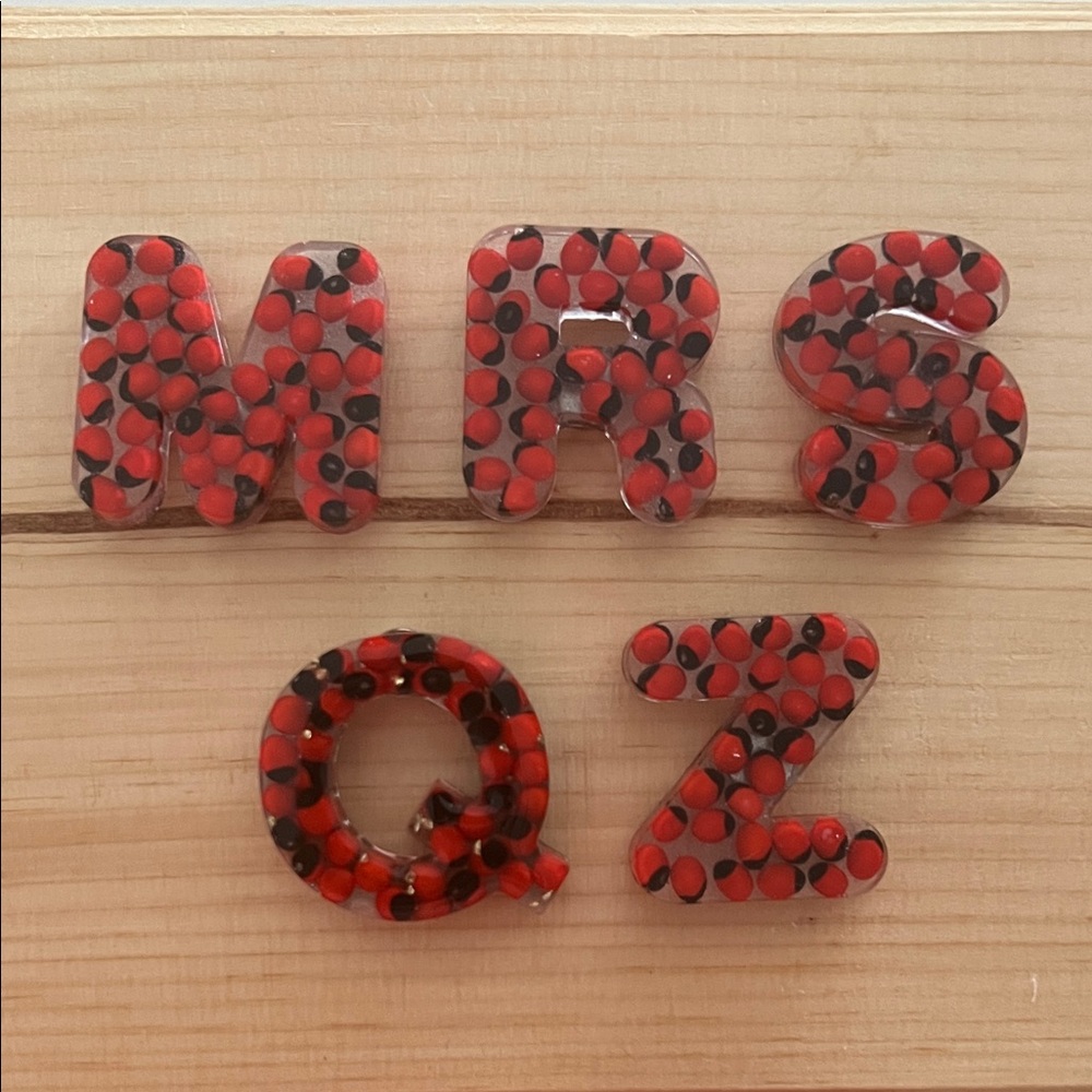 Handmade Huayruro Seed Resin Letter Magnets – Symbols of Prosperity & Protection